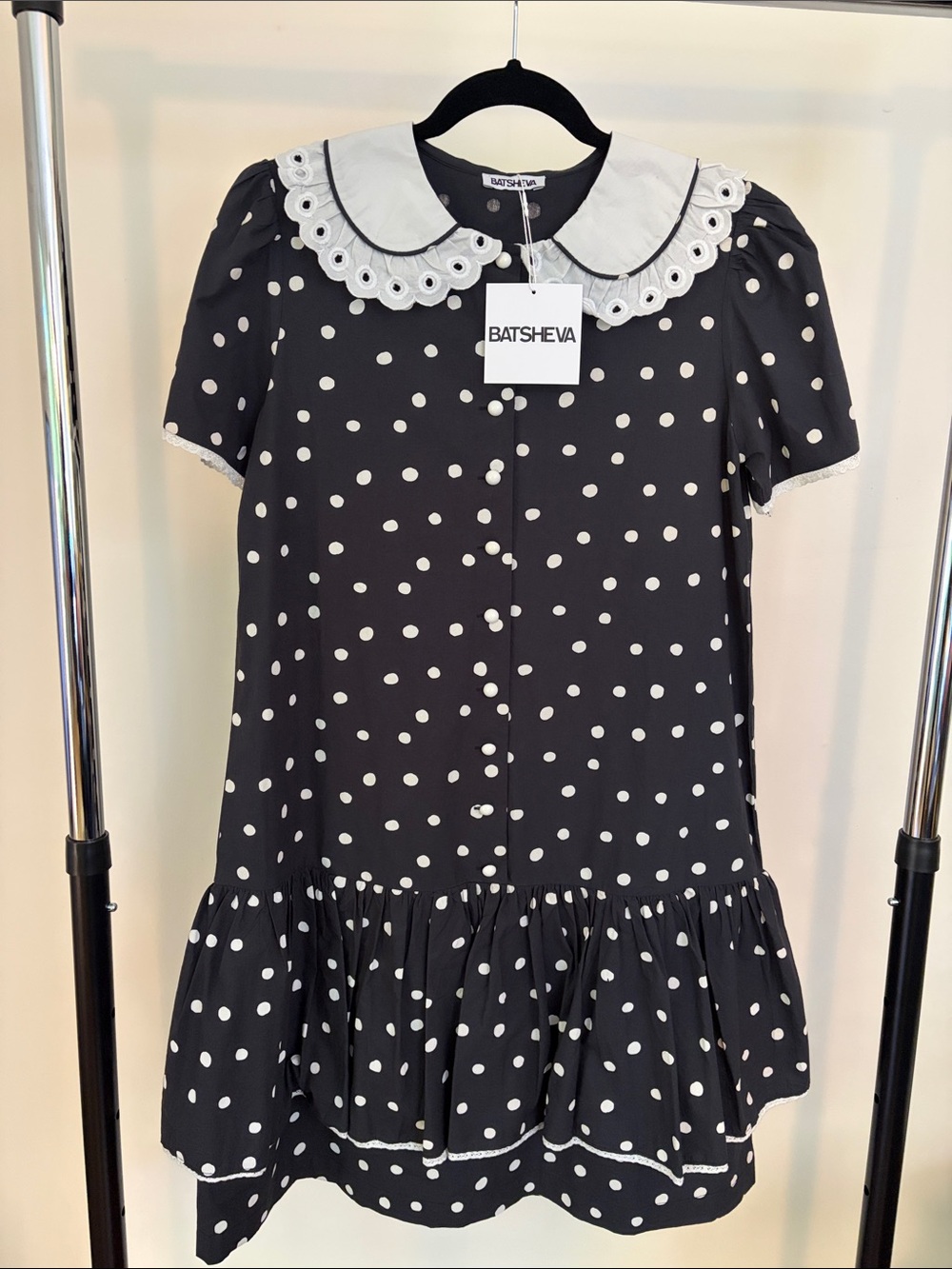 Batsheva Black and White Polka Dot Dress with Scalloped Collar 🤍🖤